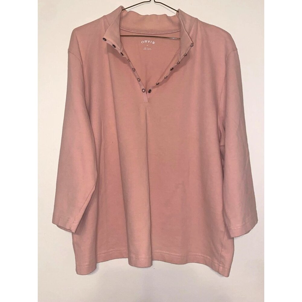 Women's Pink Orvis 7-Button Thermal-Style V-Neck Pullover Top Size XL